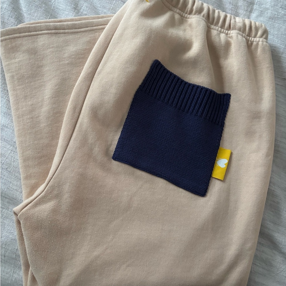 Kerri Rosenthal Beige Joggers with Navy Knit Pocket
